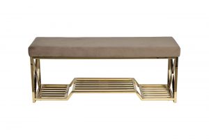 Банкетка велюровая серо-бежевая/золото