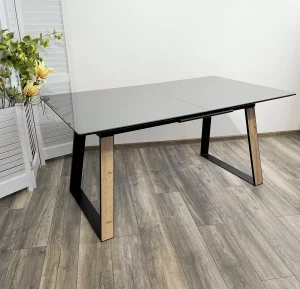 Стол Франк 160 ГРАФИТ, стекло / ДУБ ГАЛИФАКС-ЧЕРНЫЙ, М-City